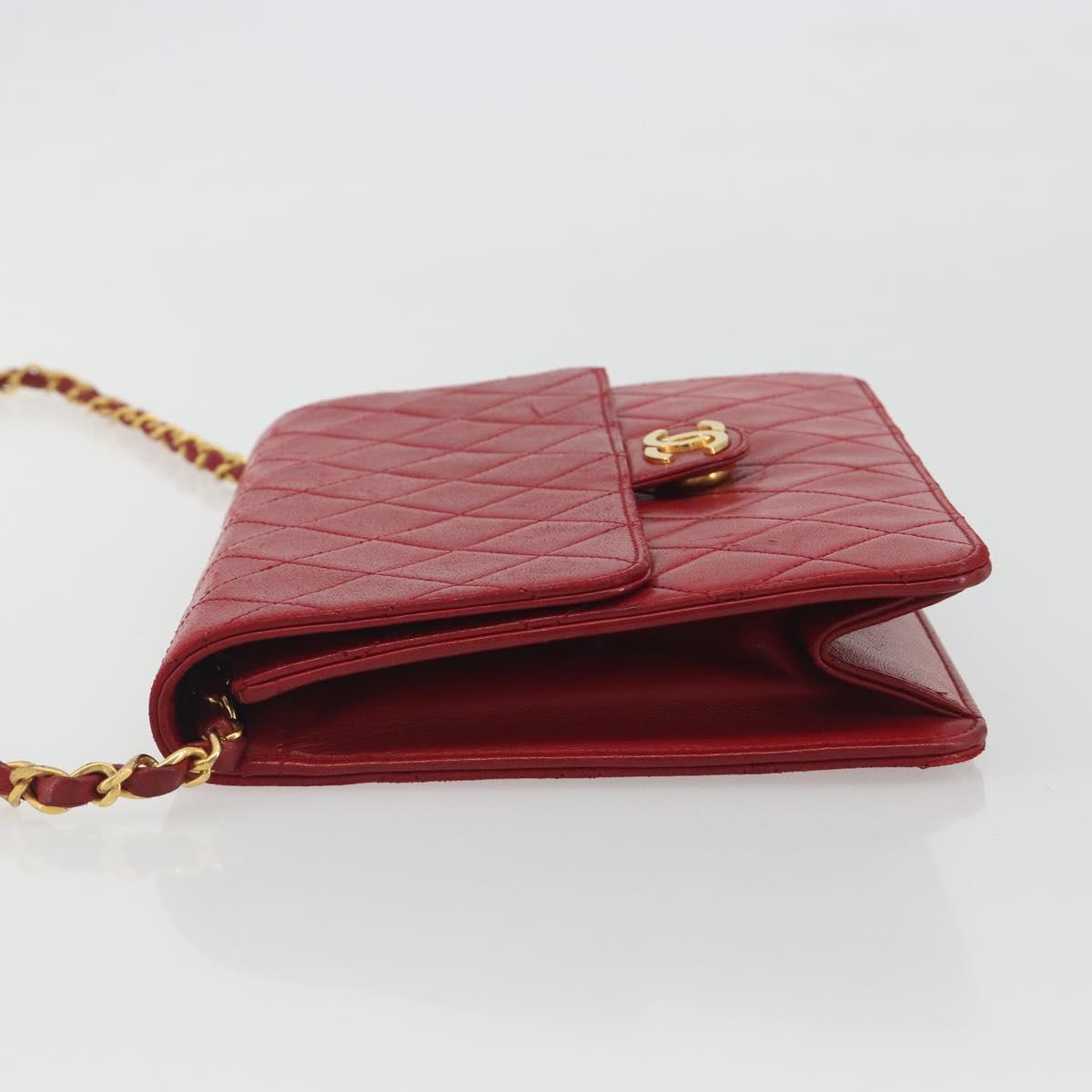 CHANEL Matelasse Chain Shoulder Bag Lamb Skin Red Gold CC Auth bs36761
