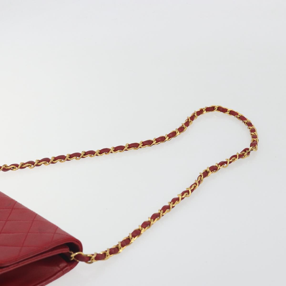 CHANEL Matelasse Chain Shoulder Bag Lamb Skin Red Gold CC Auth bs36761