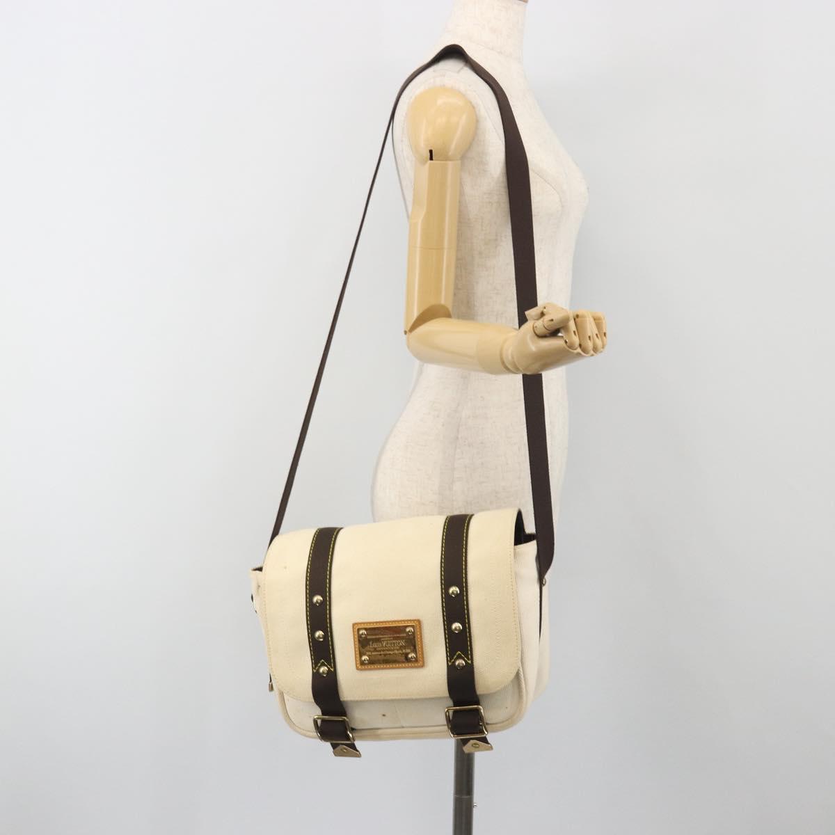 LOUIS VUITTON Antigua Buzas PM Bag Canvas White Brown M40042 LV Auth bs36763