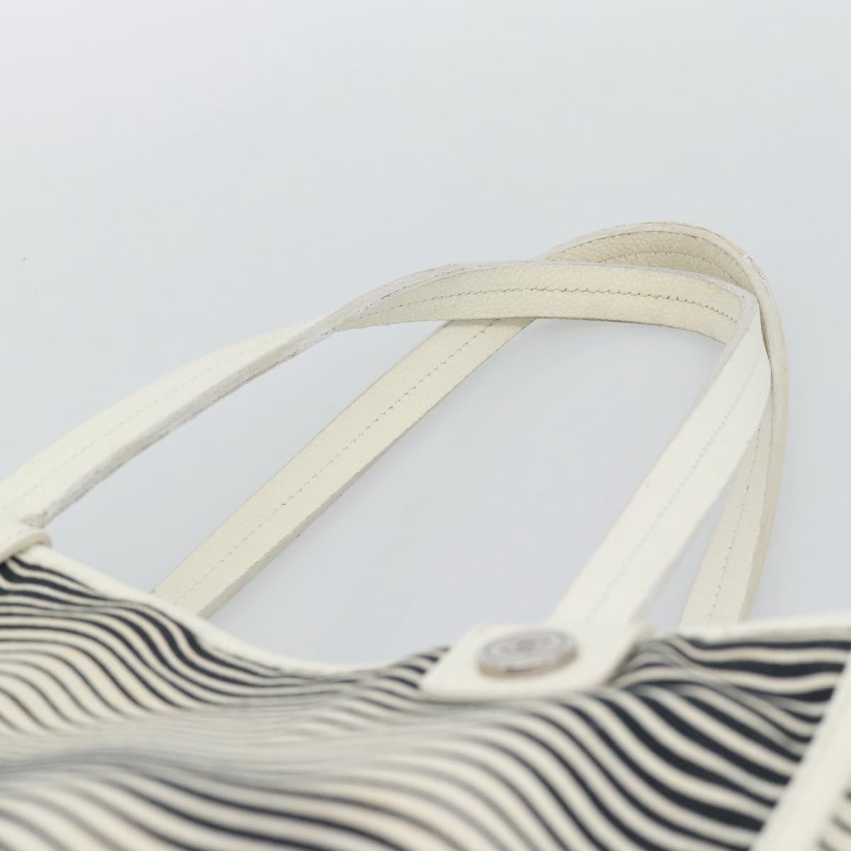 CHANEL Tote Bag Canvas Black White Silver CC Auth bs36766