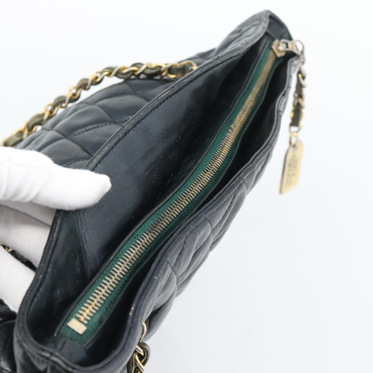 CHANEL Matelasse Chain Shoulder Bag Lamb Skin Black Gold CC Auth bs36768