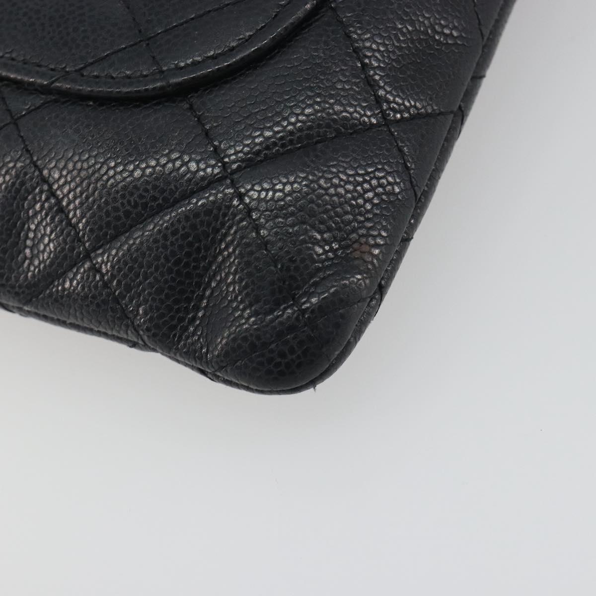 CHANEL Clutch Bag Caviar Skin Navy Silver CC Auth bs36769