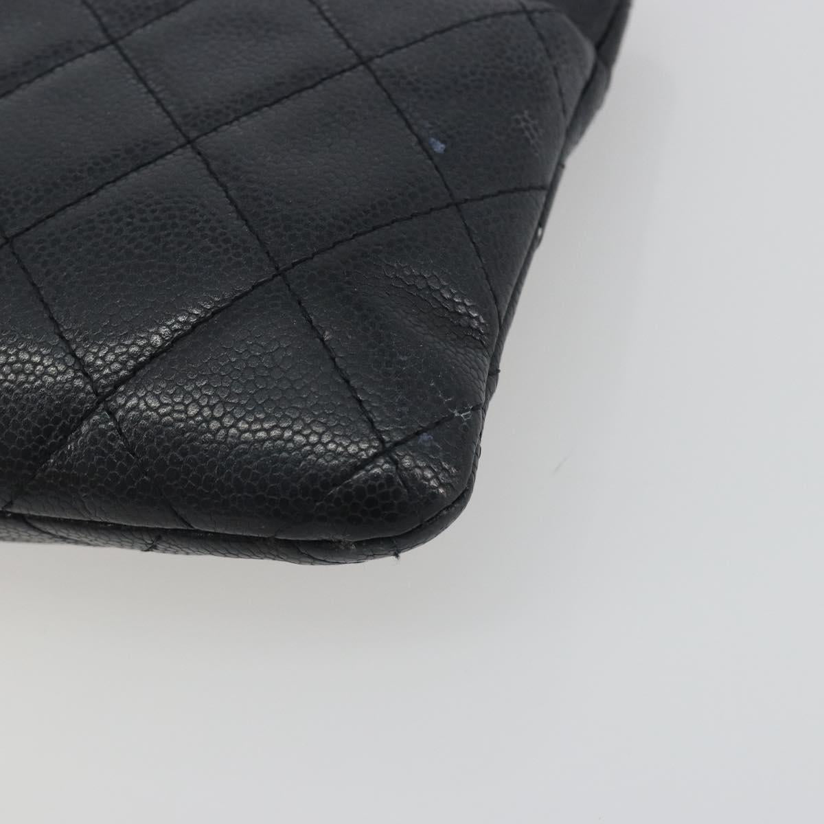CHANEL Clutch Bag Caviar Skin Navy Silver CC Auth bs36769