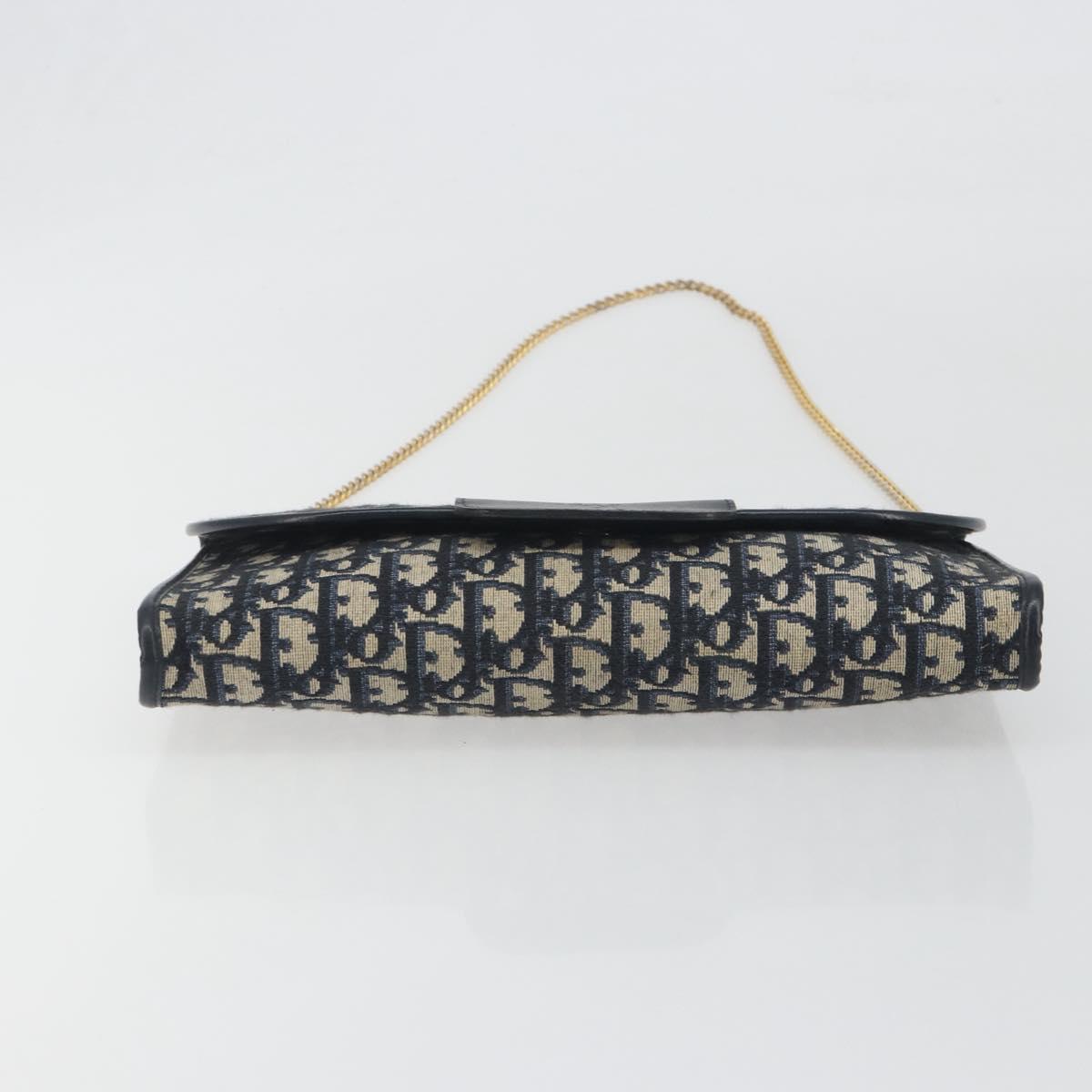 Christian Dior Trotter Canvas Chain Shoulder Bag Navy Gold Auth bs36770