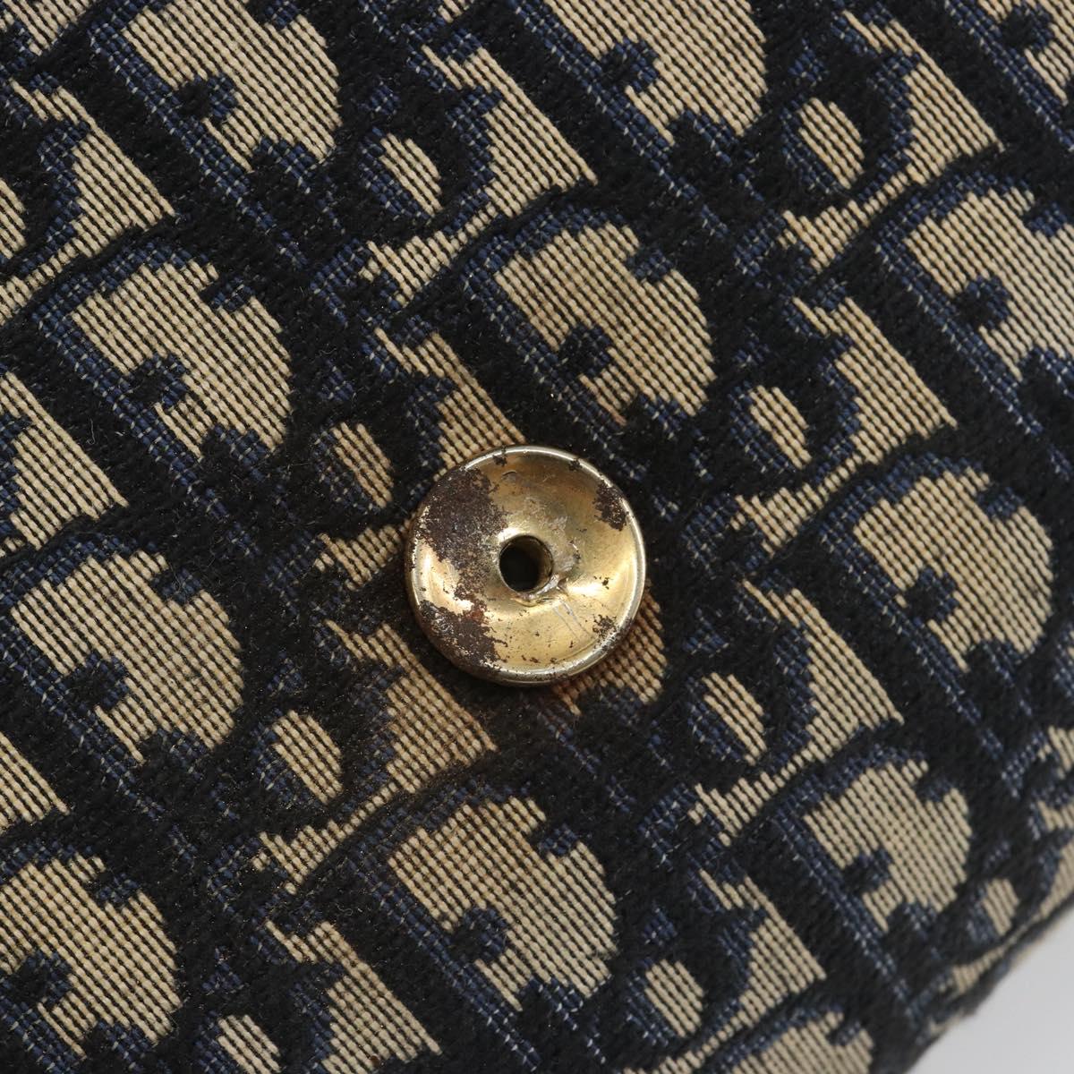 Christian Dior Trotter Canvas Chain Shoulder Bag Navy Gold Auth bs36770