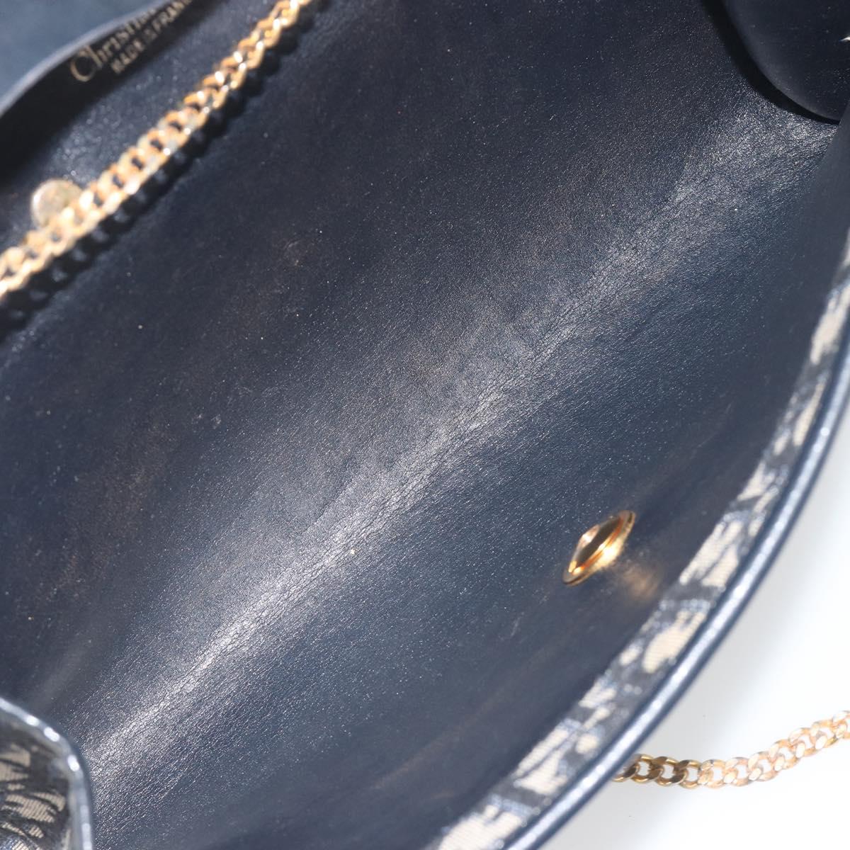 Christian Dior Trotter Canvas Chain Shoulder Bag Navy Gold Auth bs36770