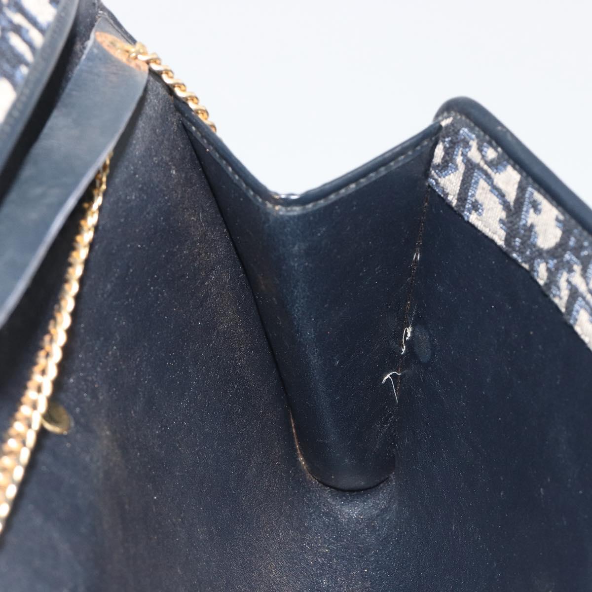 Christian Dior Trotter Canvas Chain Shoulder Bag Navy Gold Auth bs36770