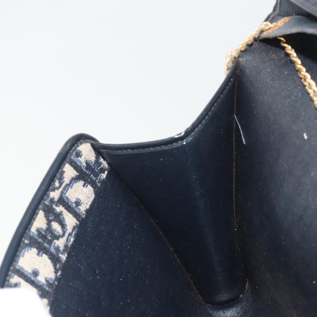 Christian Dior Trotter Canvas Chain Shoulder Bag Navy Gold Auth bs36770