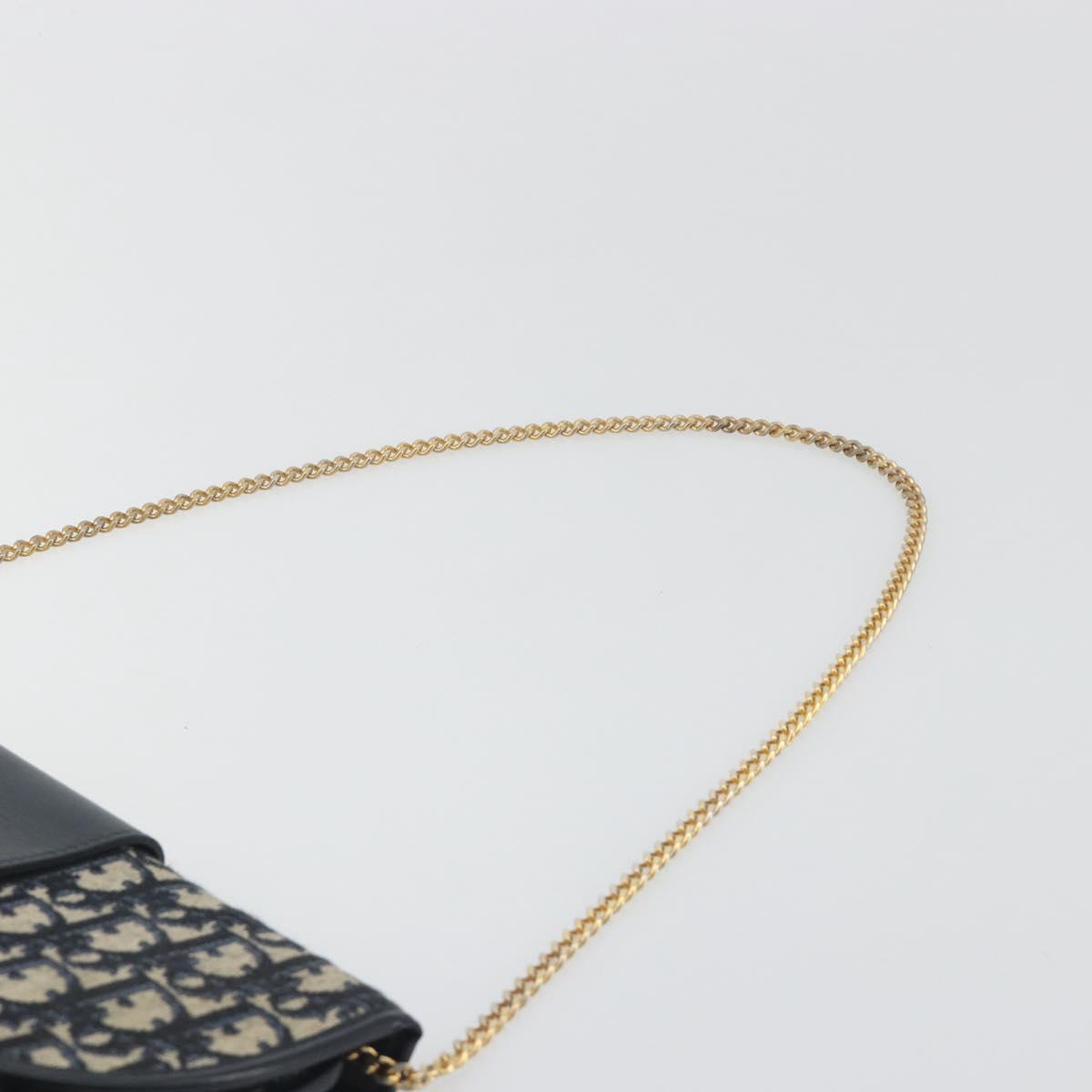 Christian Dior Trotter Canvas Chain Shoulder Bag Navy Gold Auth bs36770