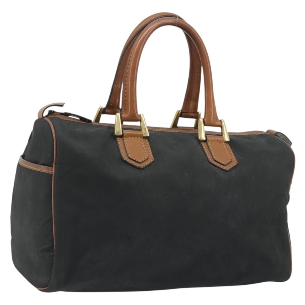 Christian Dior Honeycomb Canvas Hand Bag Nylon Black Gold Auth bs36771
