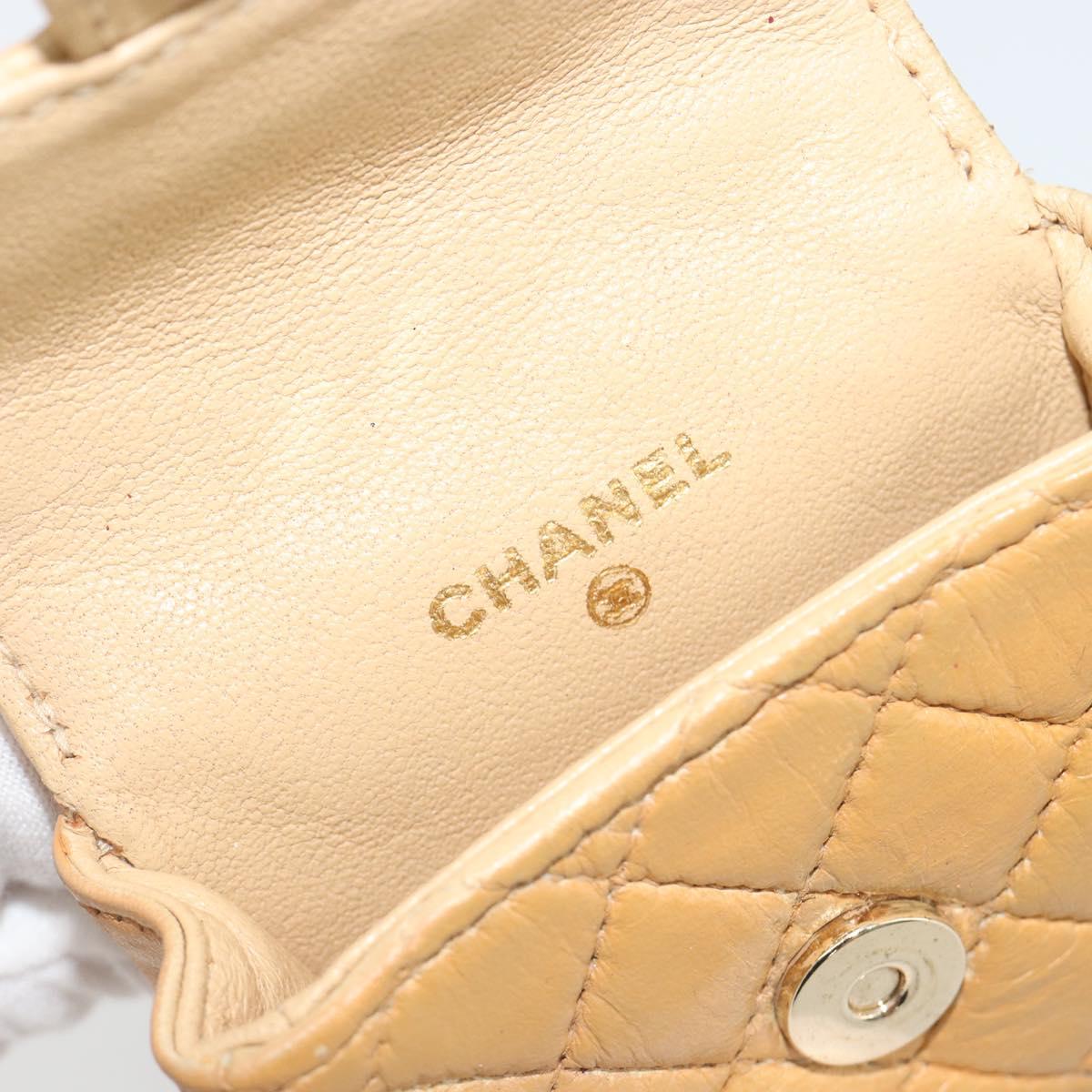 CHANEL Matelasse Charm Lamb Skin Gold Beige CC Auth bs36773
