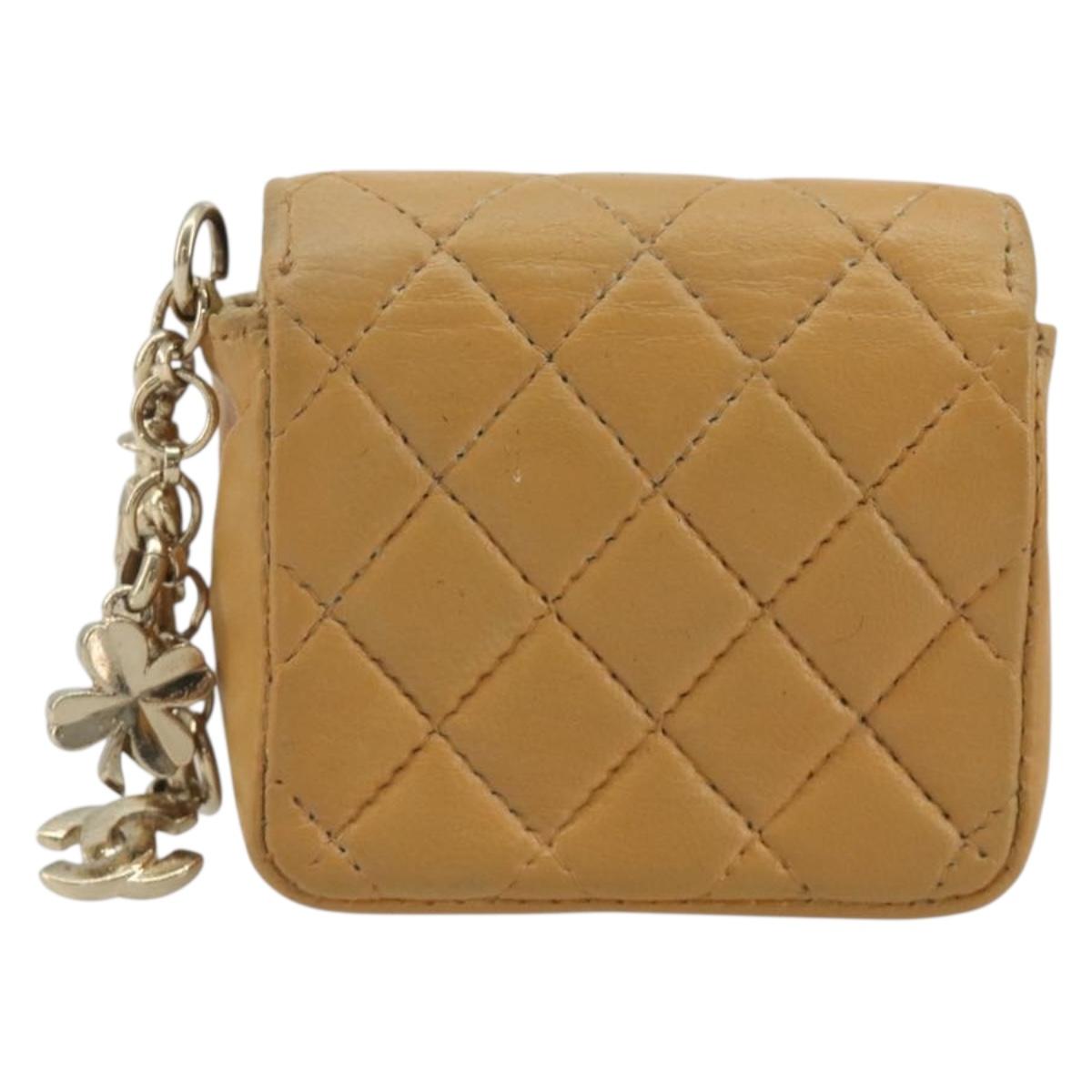 CHANEL Matelasse Charm Lamb Skin Gold Beige CC Auth bs36773