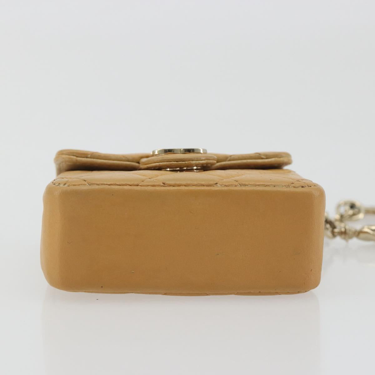 CHANEL Matelasse Charm Lamb Skin Gold Beige CC Auth bs36773