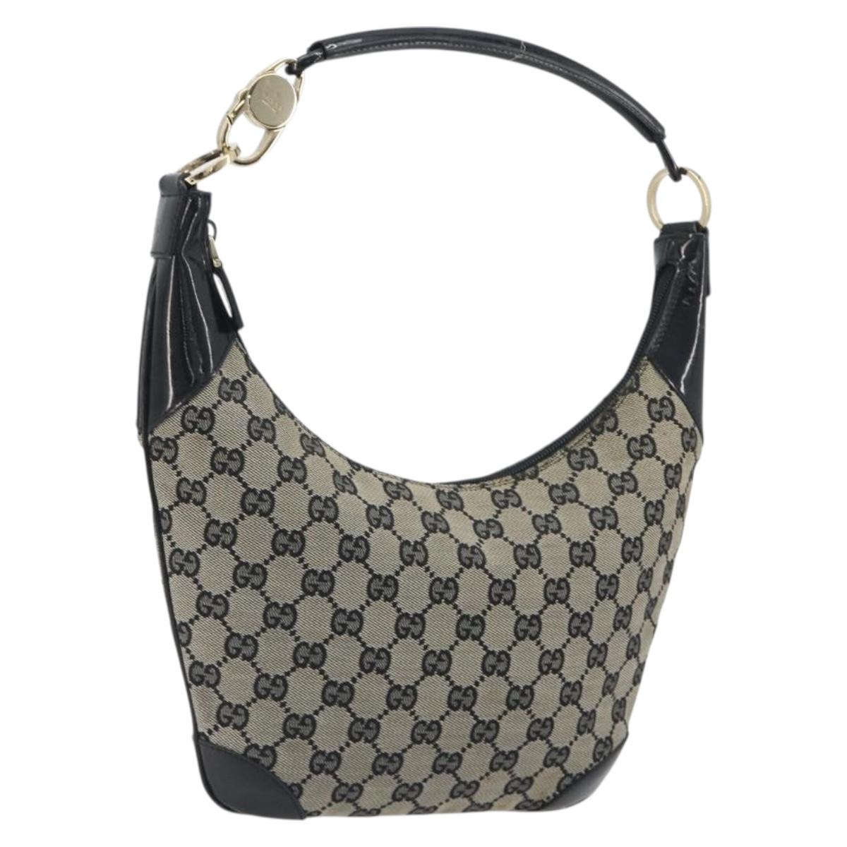 GUCCI GG Canvas Shoulder Bag Black Gold 001 4158 Auth bs36776A
