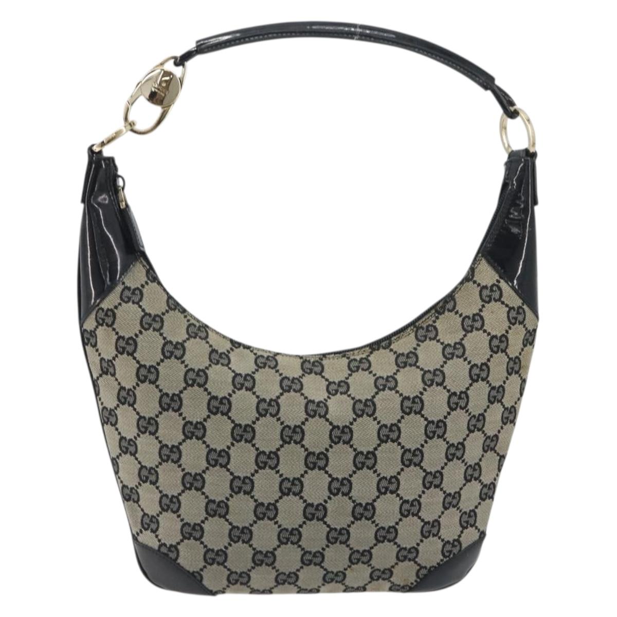 GUCCI GG Canvas Shoulder Bag Black Gold 001 4158 Auth bs36776A