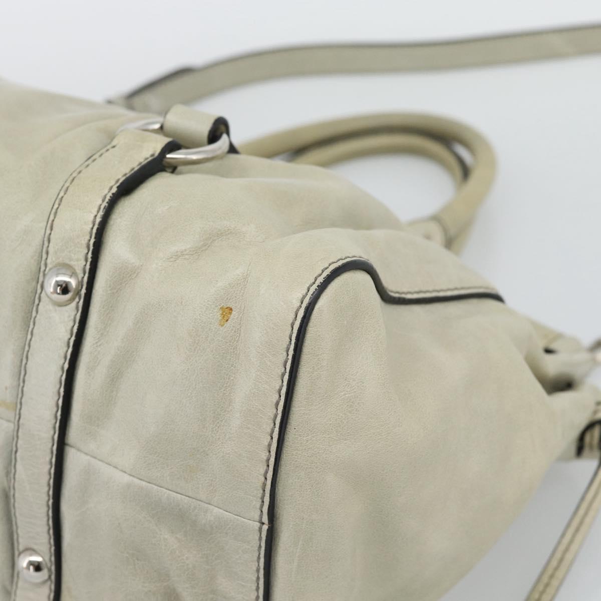 Miu Miu Hand Bag Leather 2way Beige Silver Auth bs36777V