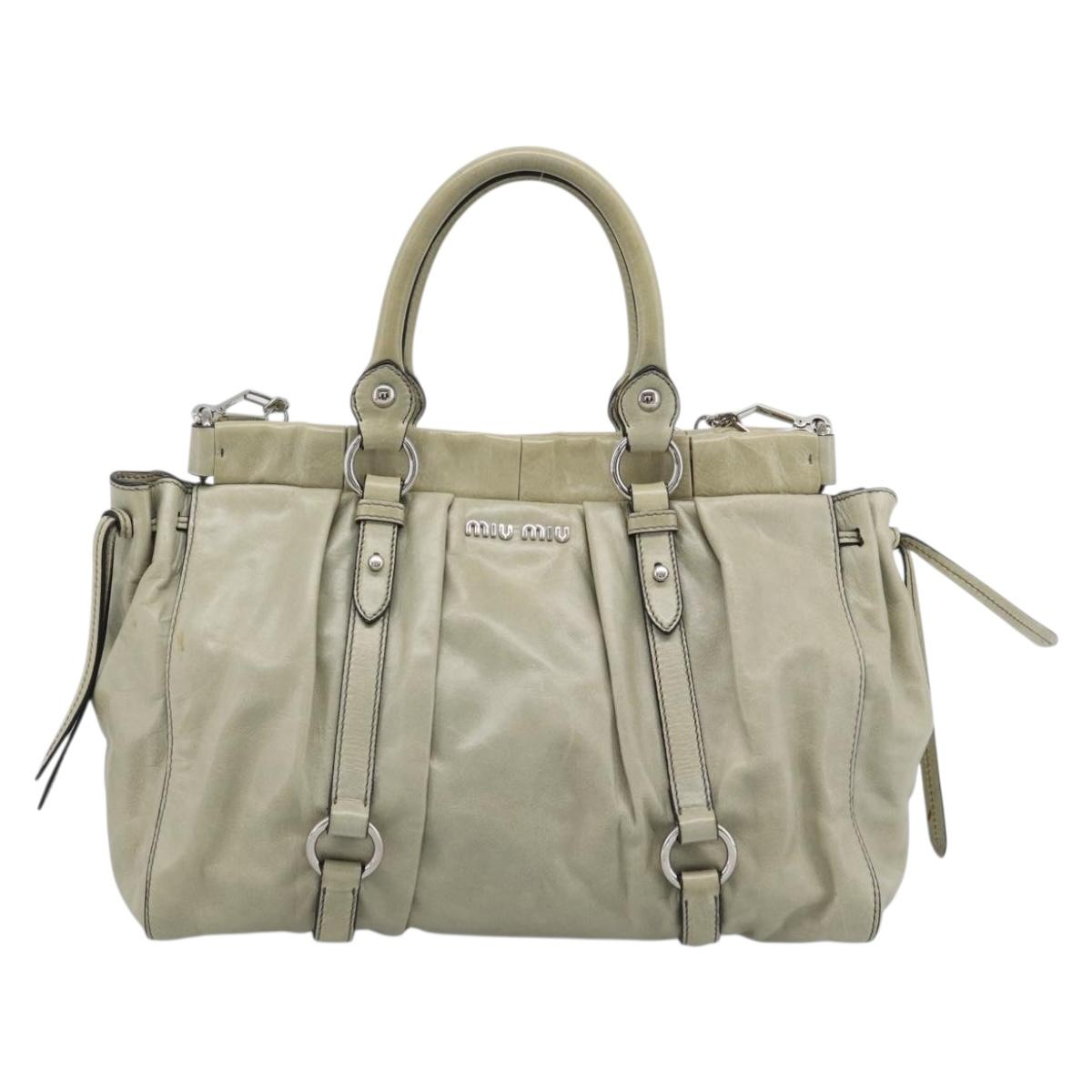Miu Miu Hand Bag Leather 2way Beige Silver Auth bs36777V