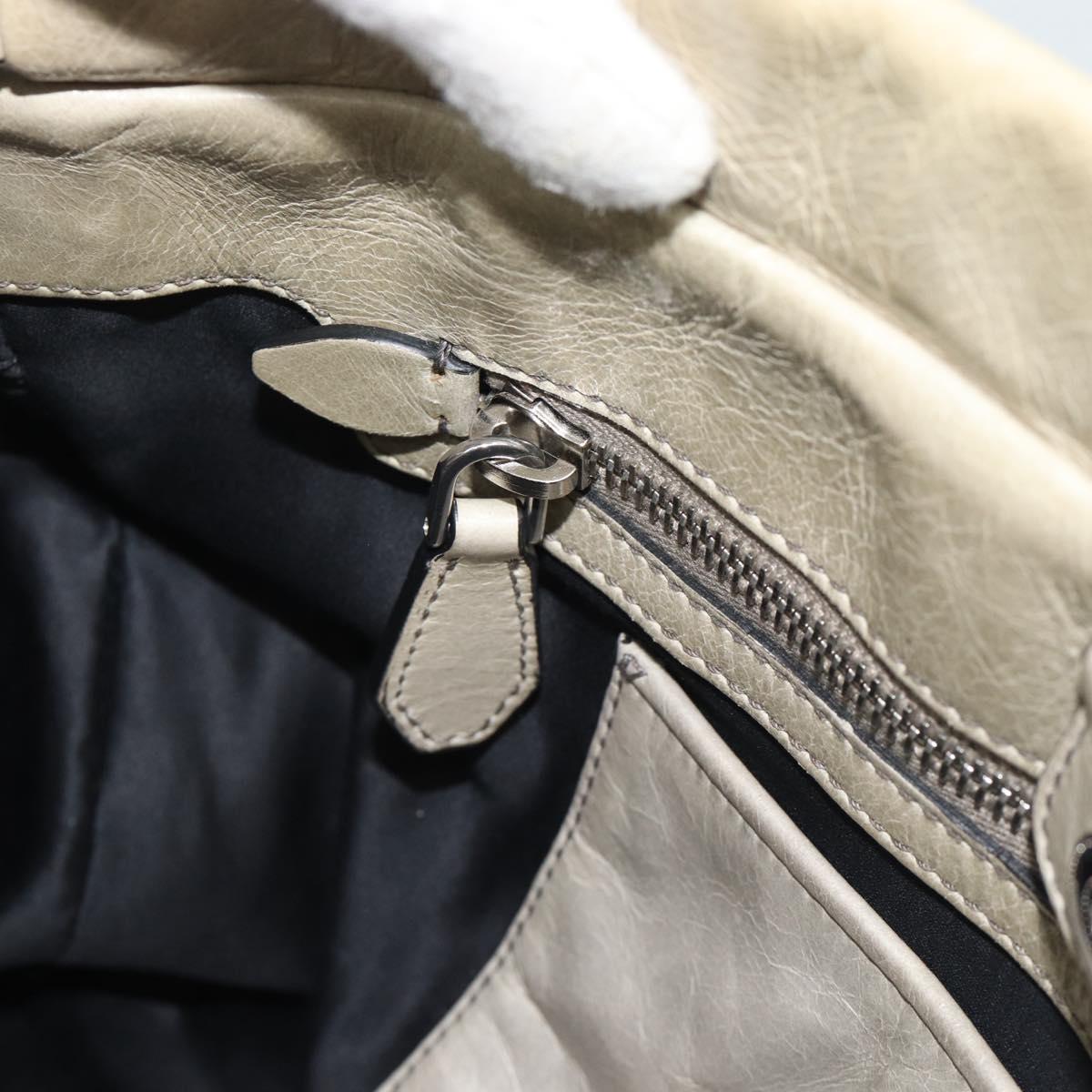 Miu Miu Hand Bag Leather 2way Beige Silver Auth bs36777V