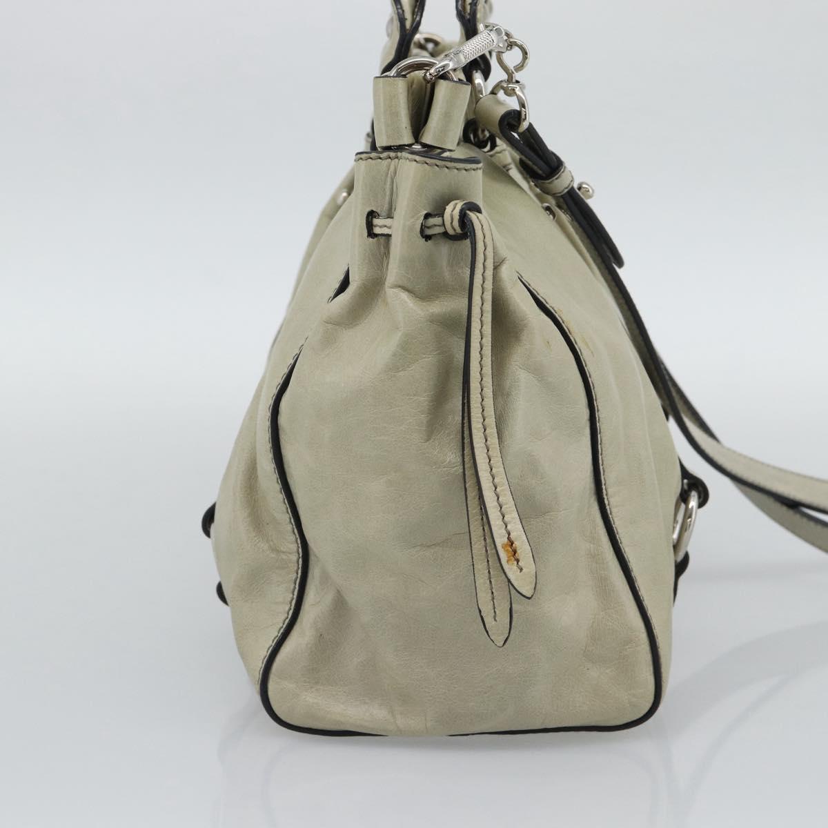 Miu Miu Hand Bag Leather 2way Beige Silver Auth bs36777V