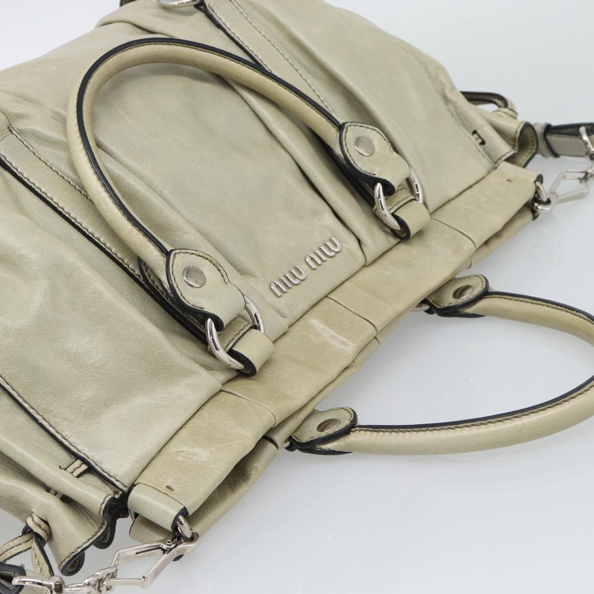 Miu Miu Hand Bag Leather 2way Beige Silver Auth bs36777V