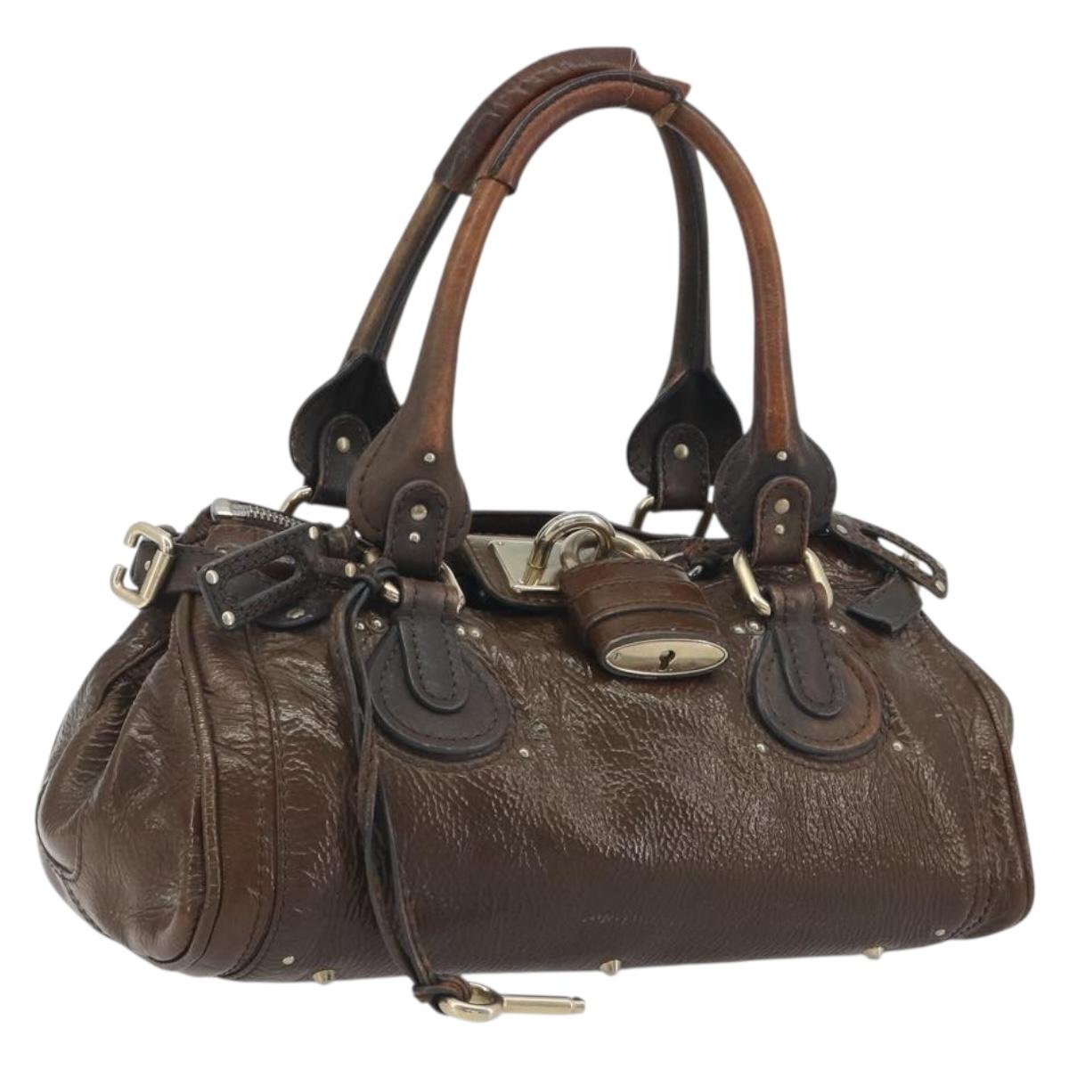 Chloe Paddington Hand Bag Patent Leather Khaki Silver gold Auth bs36778