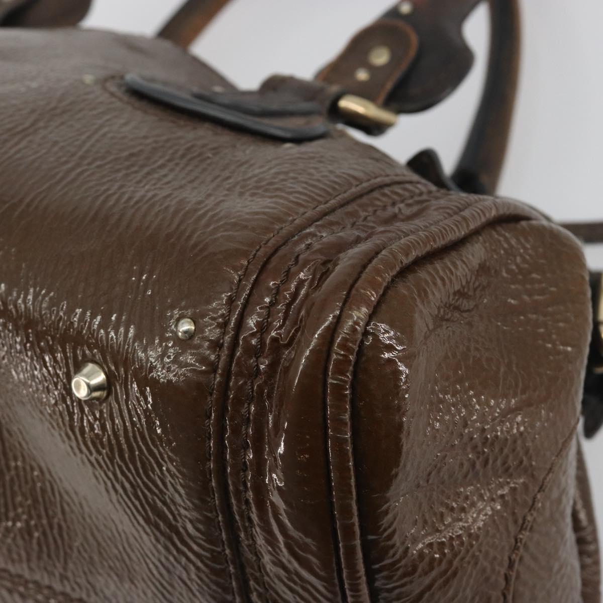 Chloe Paddington Hand Bag Patent Leather Khaki Silver gold Auth bs36778