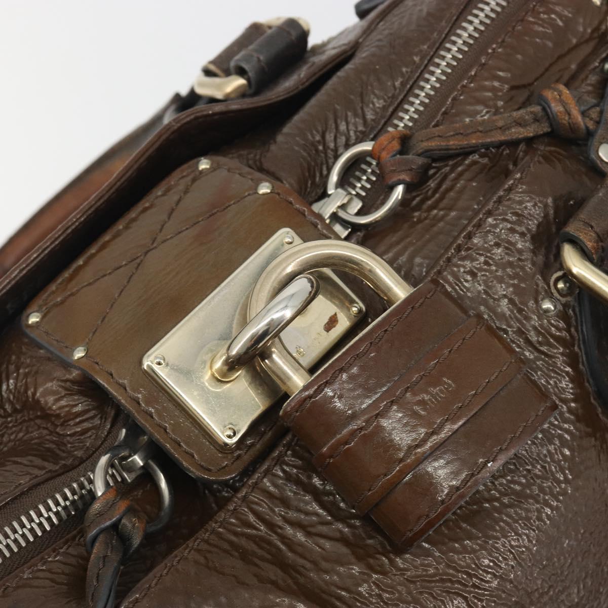 Chloe Paddington Hand Bag Patent Leather Khaki Silver gold Auth bs36778