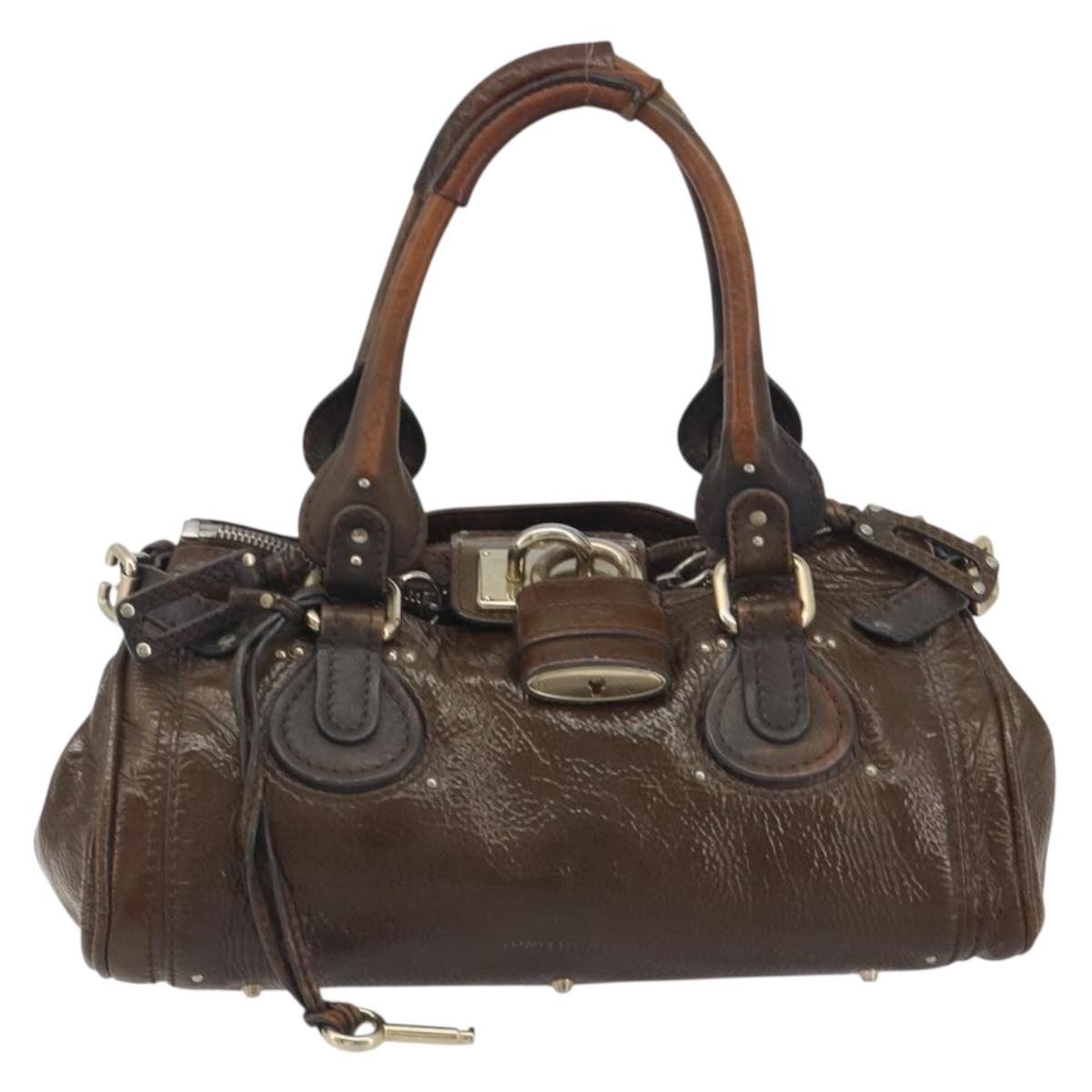 Chloe Paddington Hand Bag Patent Leather Khaki Silver gold Auth bs36778