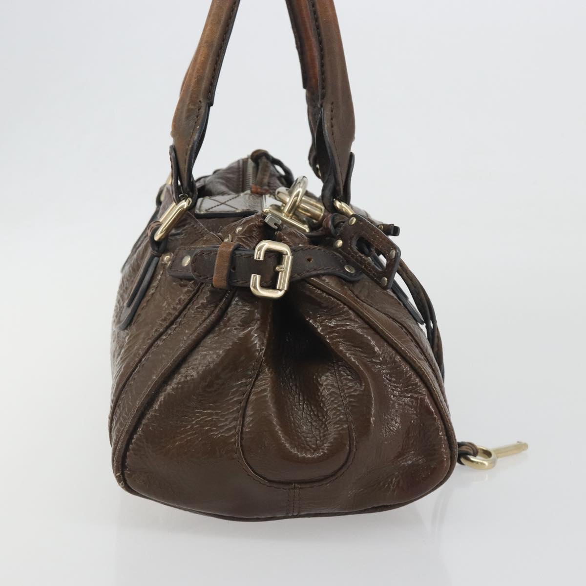 Chloe Paddington Hand Bag Patent Leather Khaki Silver gold Auth bs36778