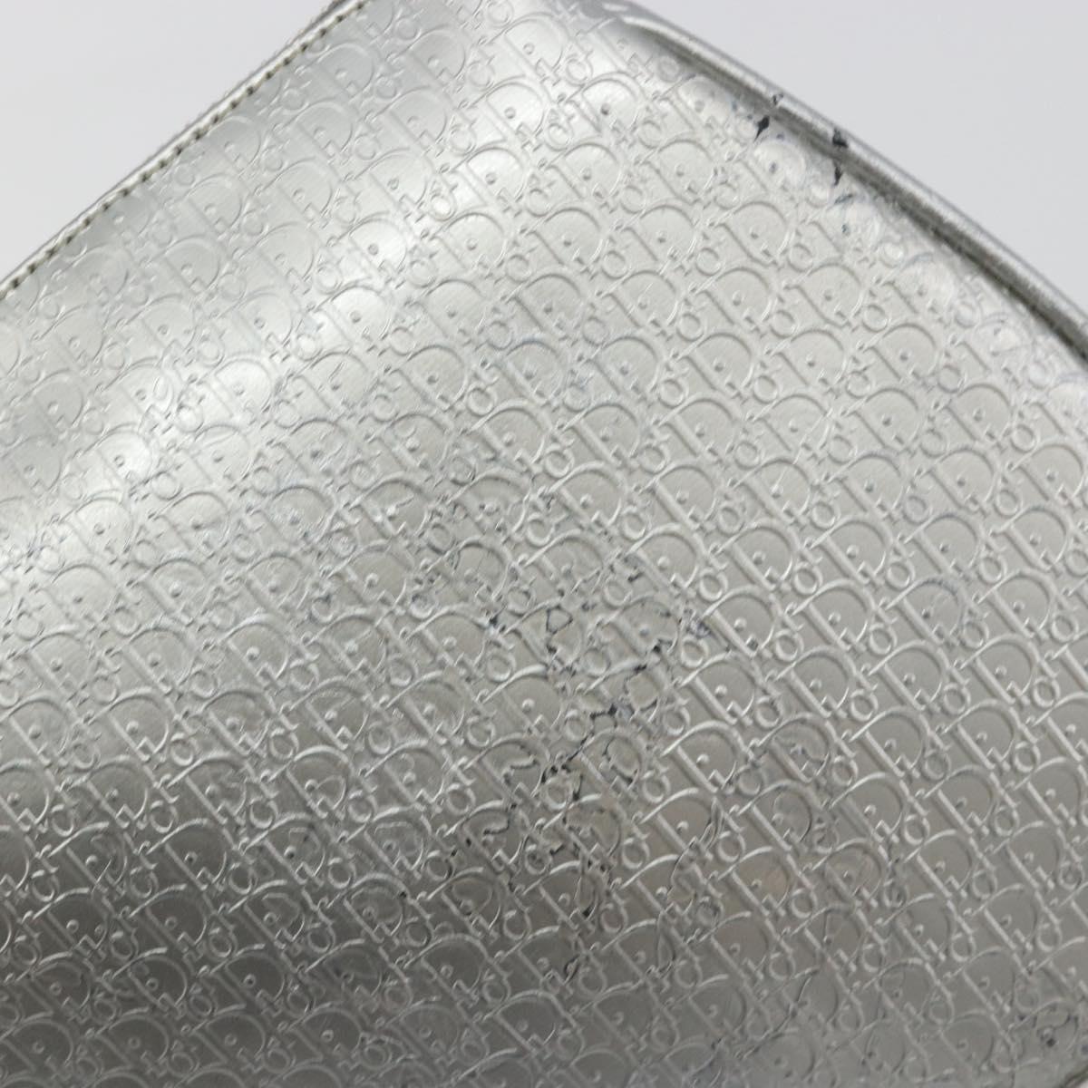 Christian Dior Trotter Canvas Saddle Accessory Pouch Leather Silver Auth bs36786