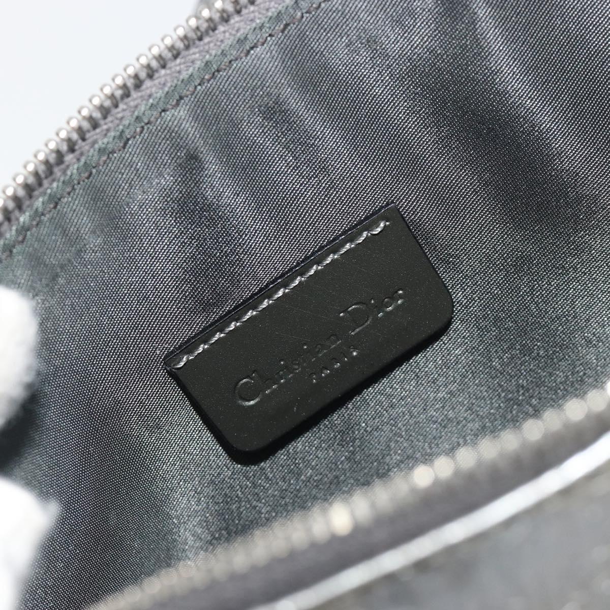 Christian Dior Trotter Canvas Saddle Accessory Pouch Leather Silver Auth bs36786