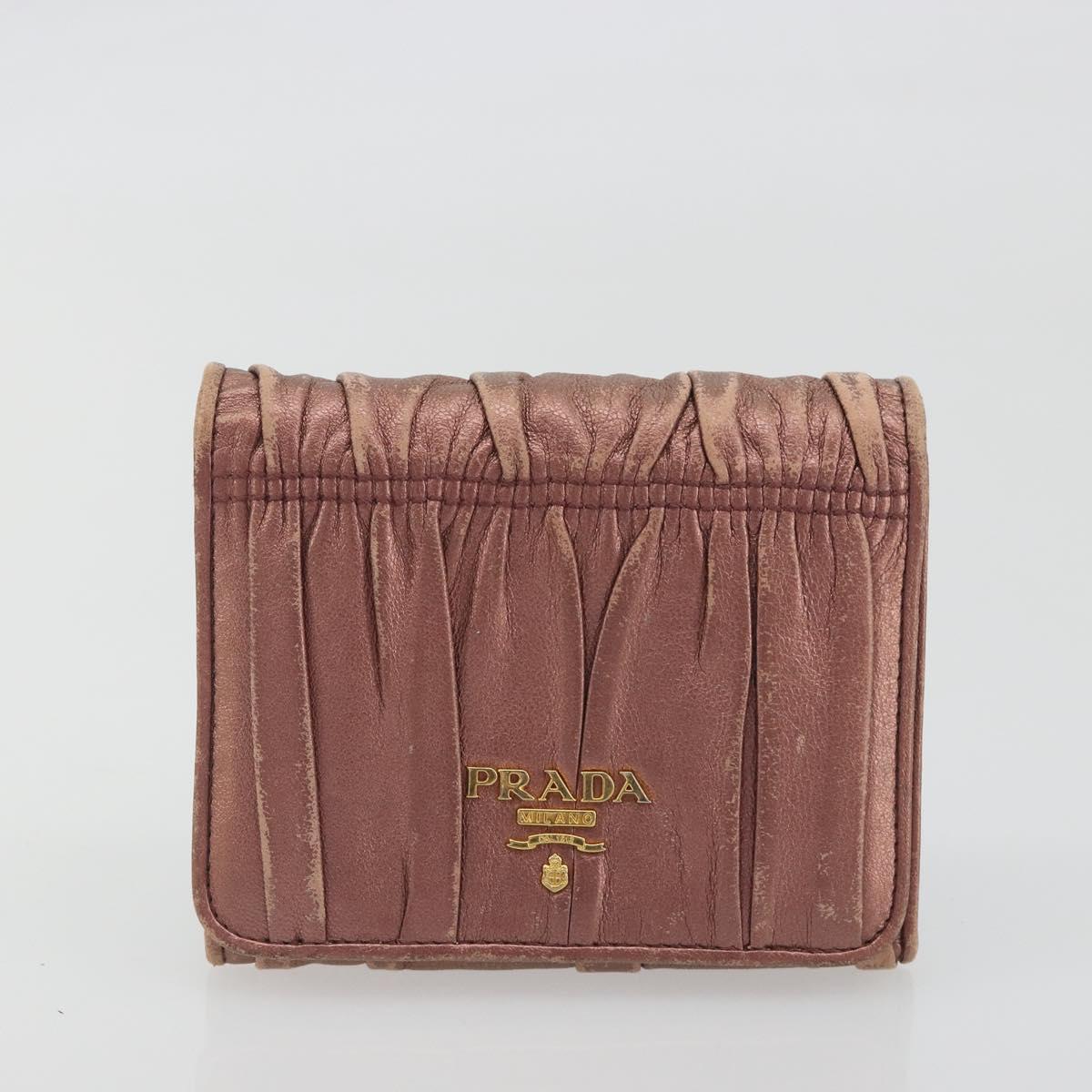PRADA Wallet Leather 2 Set Gold Pink Auth bs36787