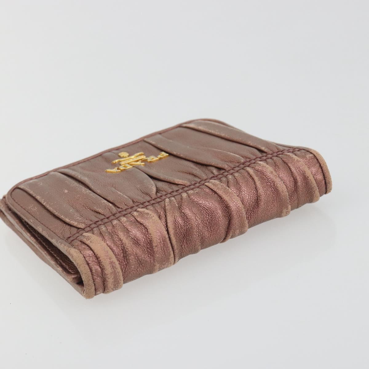 PRADA Wallet Leather 2 Set Gold Pink Auth bs36787