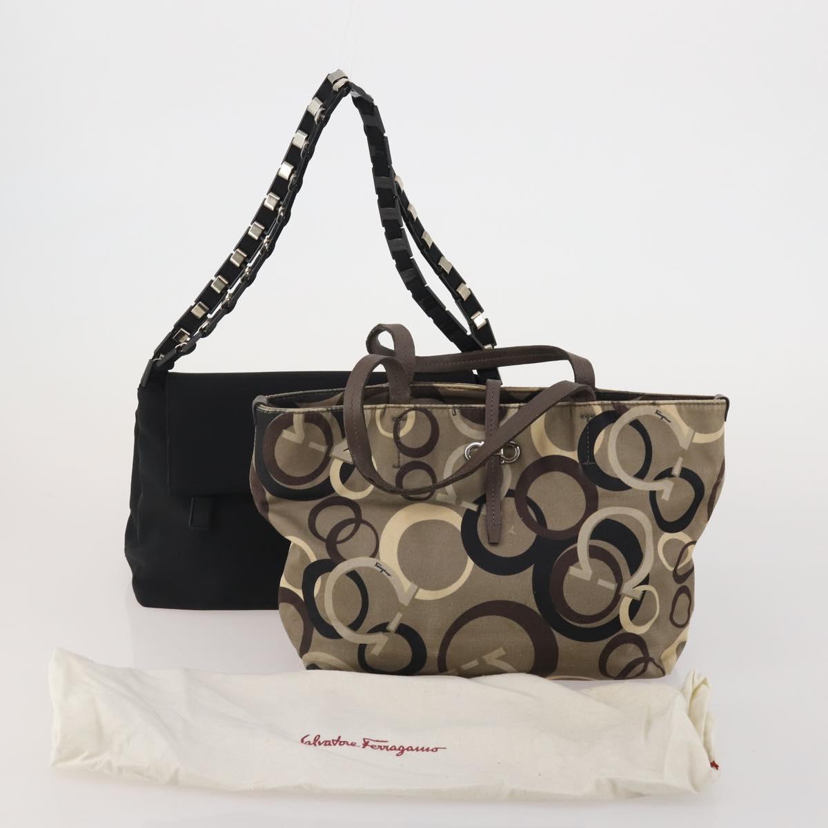 Salvatore Ferragamo Shoulder Bag Canvas 2 Set Black Brown Auth bs36793