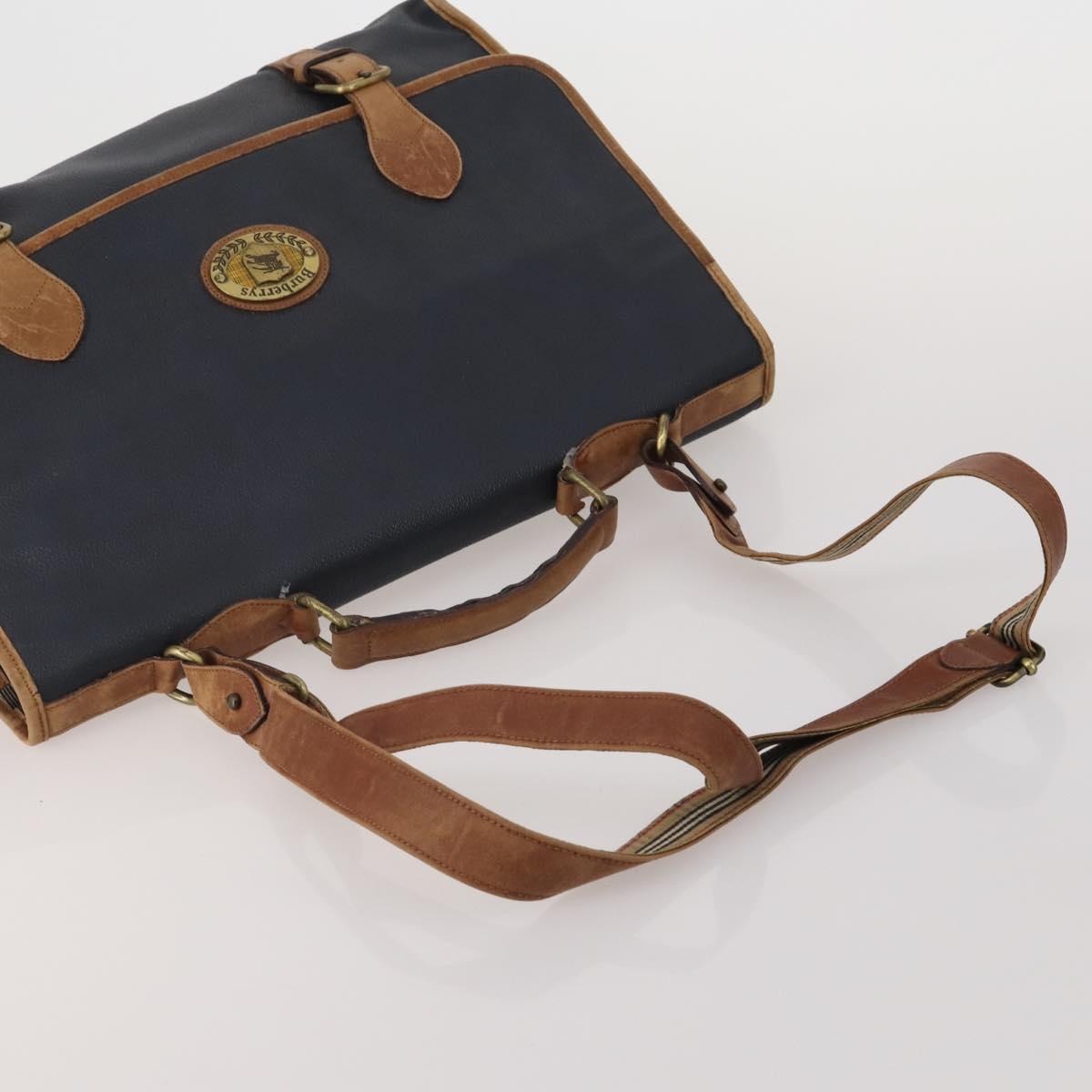 Burberrys Nova Check Blue Label Bag Canvas Leather 2way 3 Set Black Auth bs36794