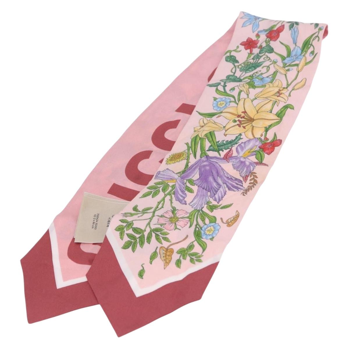 GUCCI Ribbon Scarf Silk Pink Auth bs36796A