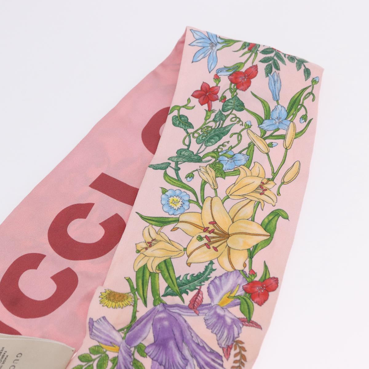 GUCCI Ribbon Scarf Silk Pink Auth bs36796A