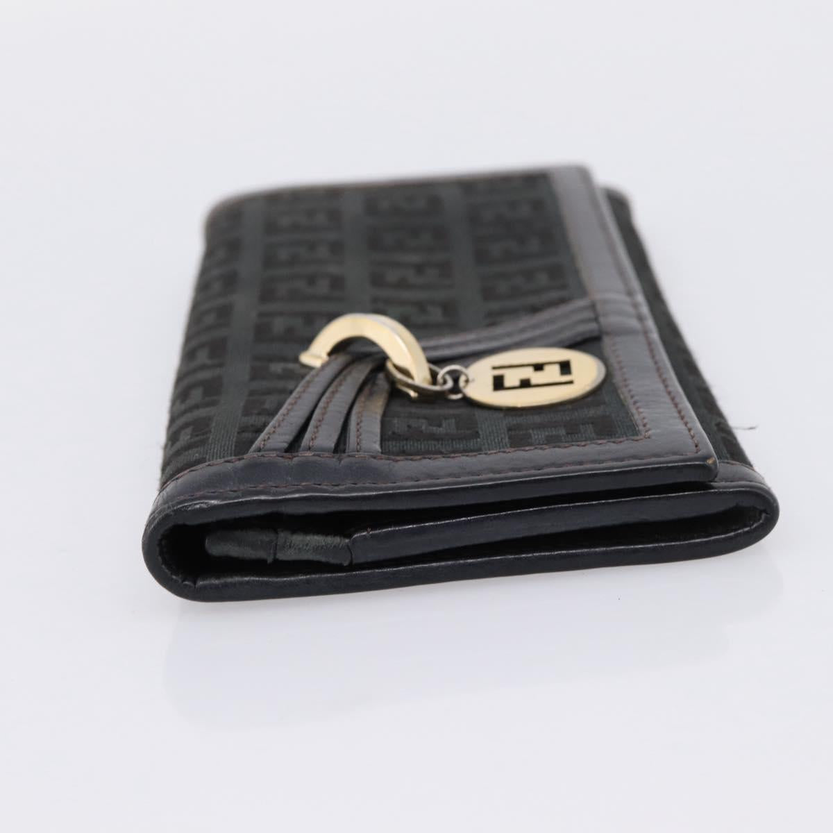 FENDI Zucchino Canvas Long Wallet Black Gold Auth bs36814