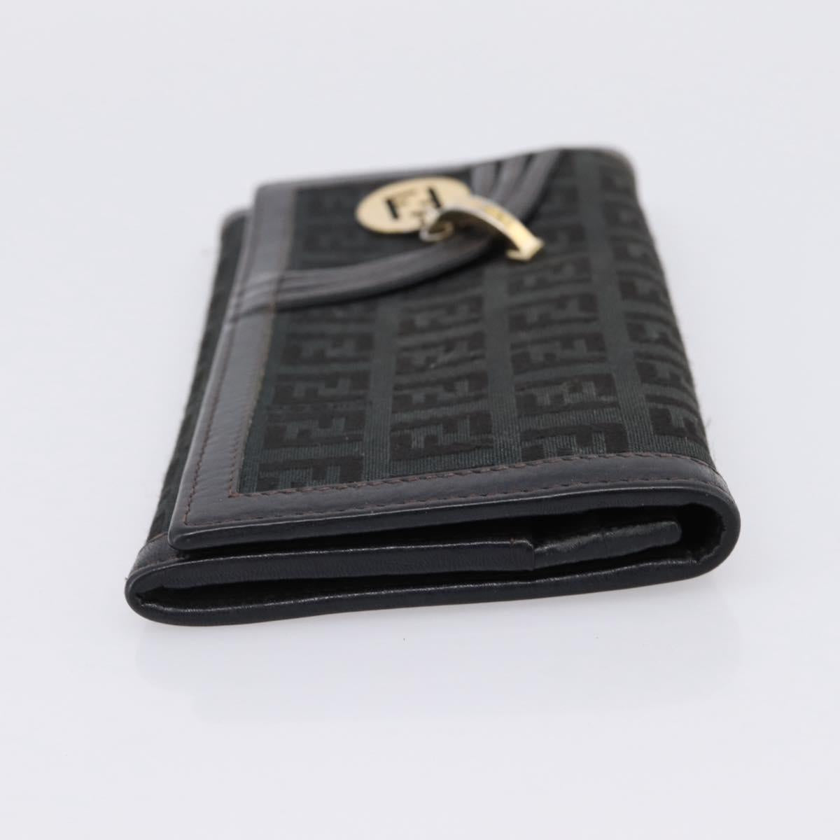 FENDI Zucchino Canvas Long Wallet Black Gold Auth bs36814