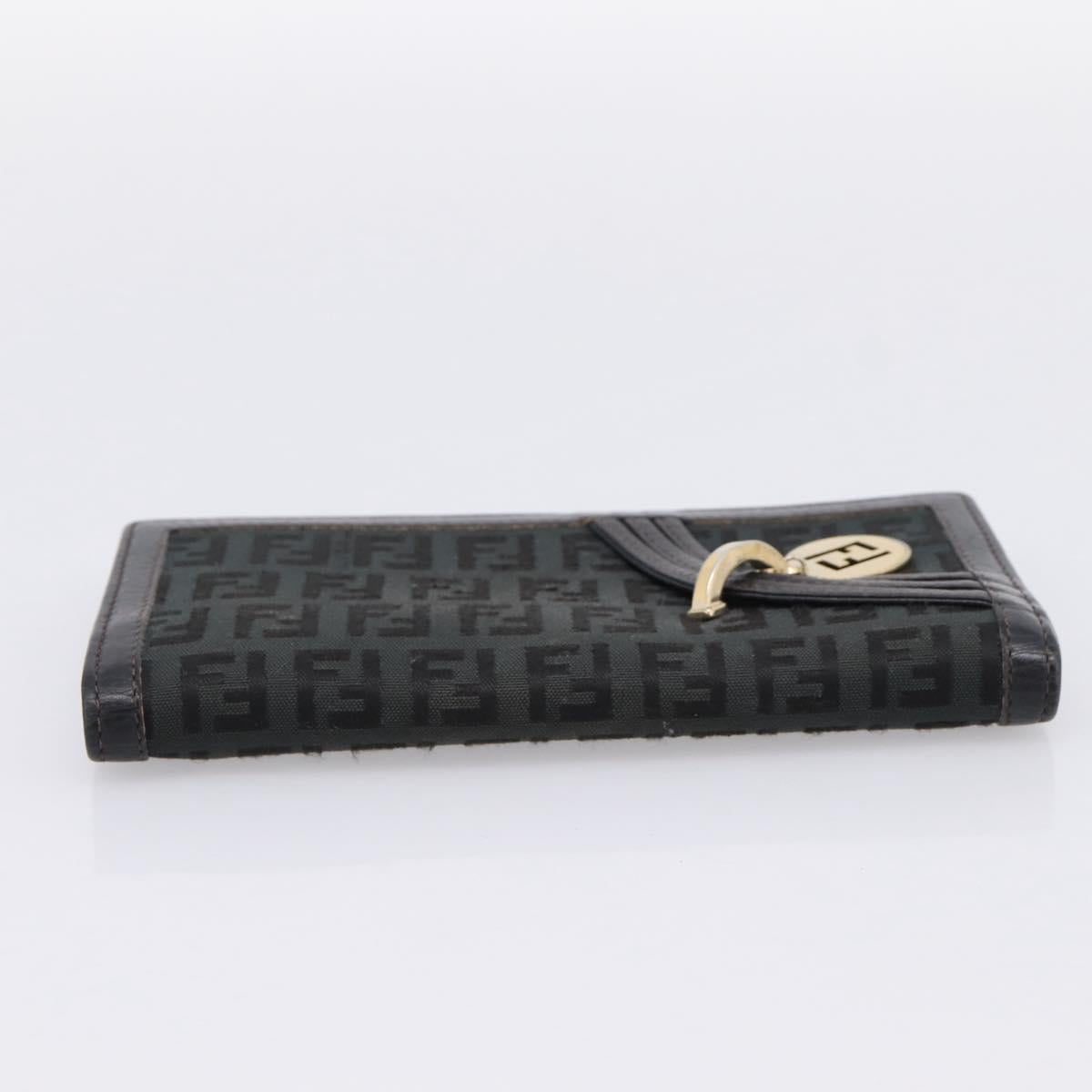 FENDI Zucchino Canvas Long Wallet Black Gold Auth bs36814