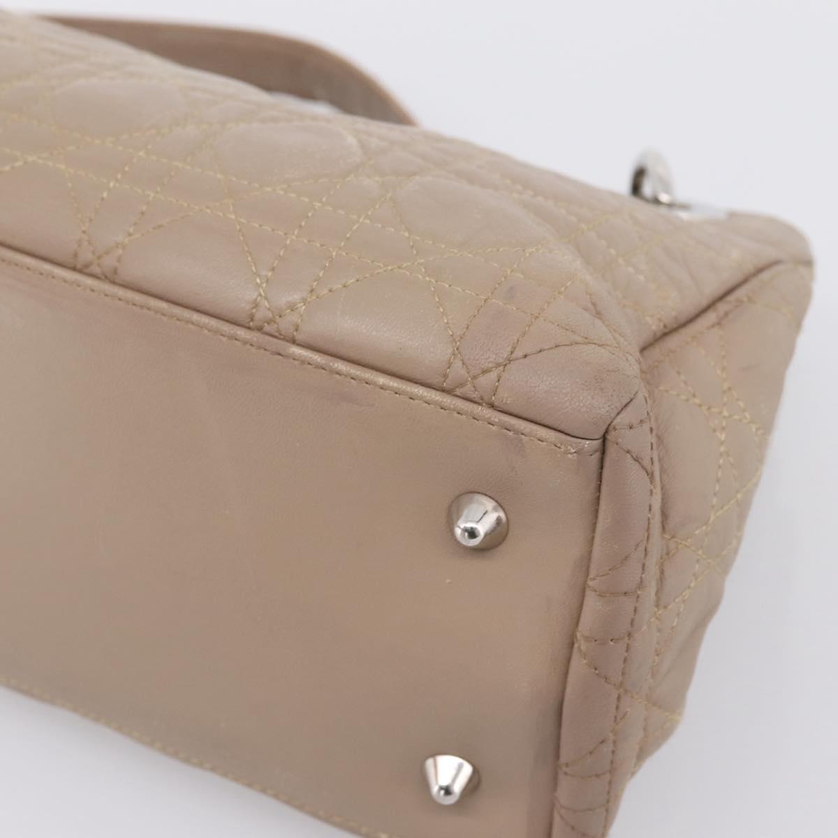 Christian Dior Canage Hand Bag Leather Beige Silver Auth bs36815