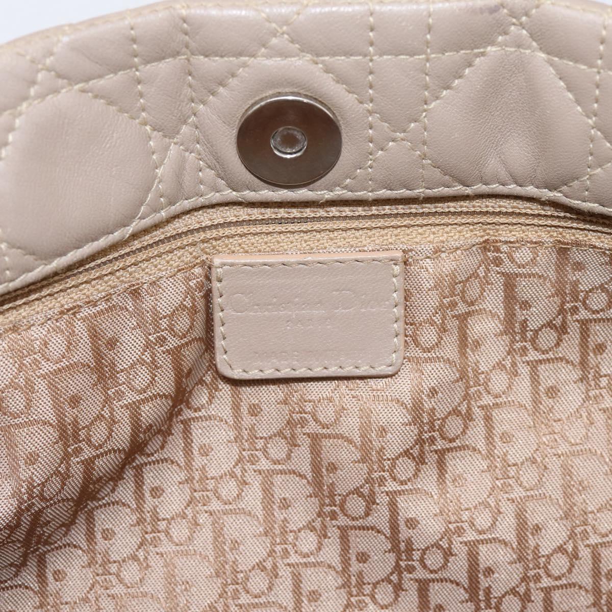 Christian Dior Canage Hand Bag Leather Beige Silver Auth bs36815