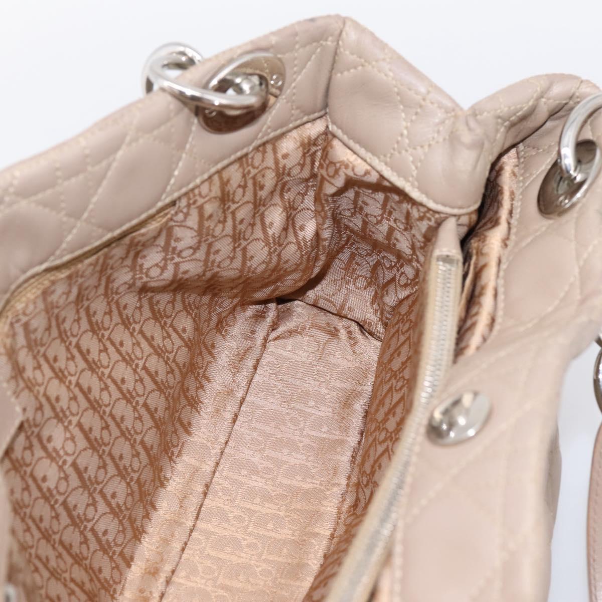 Christian Dior Canage Hand Bag Leather Beige Silver Auth bs36815
