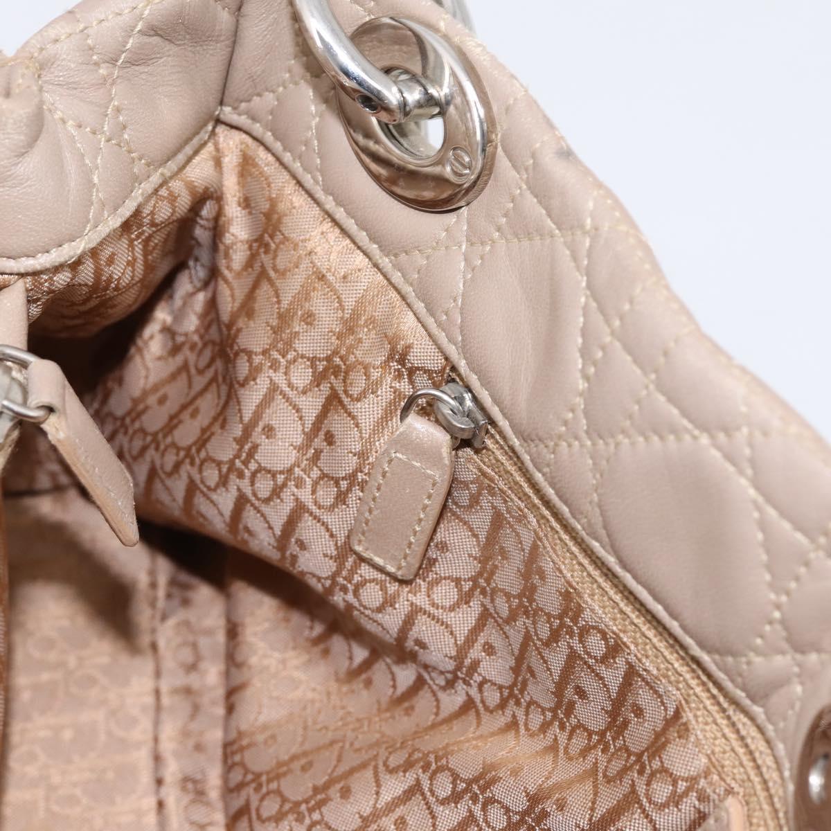 Christian Dior Canage Hand Bag Leather Beige Silver Auth bs36815