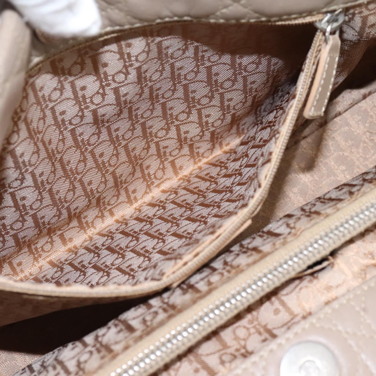 Christian Dior Canage Hand Bag Leather Beige Silver Auth bs36815