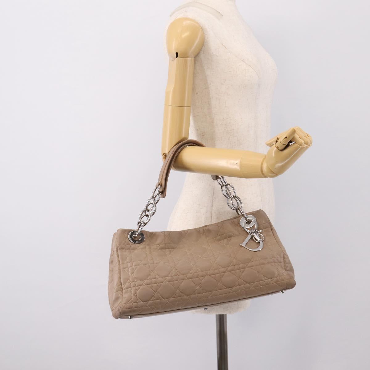 Christian Dior Canage Hand Bag Leather Beige Silver Auth bs36815