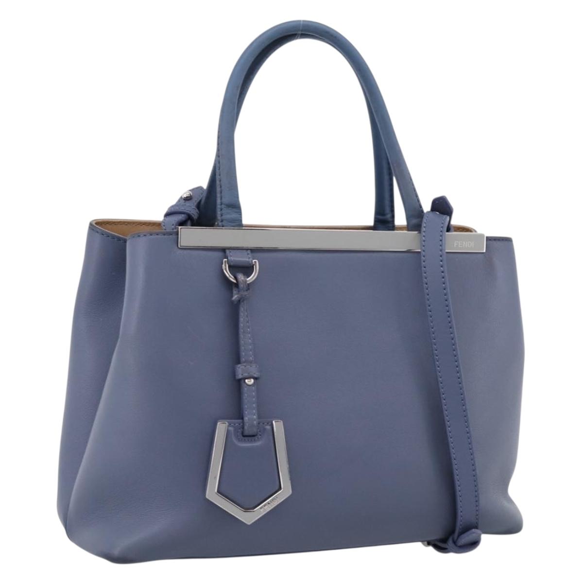 FENDI To Joule Hand Bag Leather 2way Blue Silver Auth bs36816