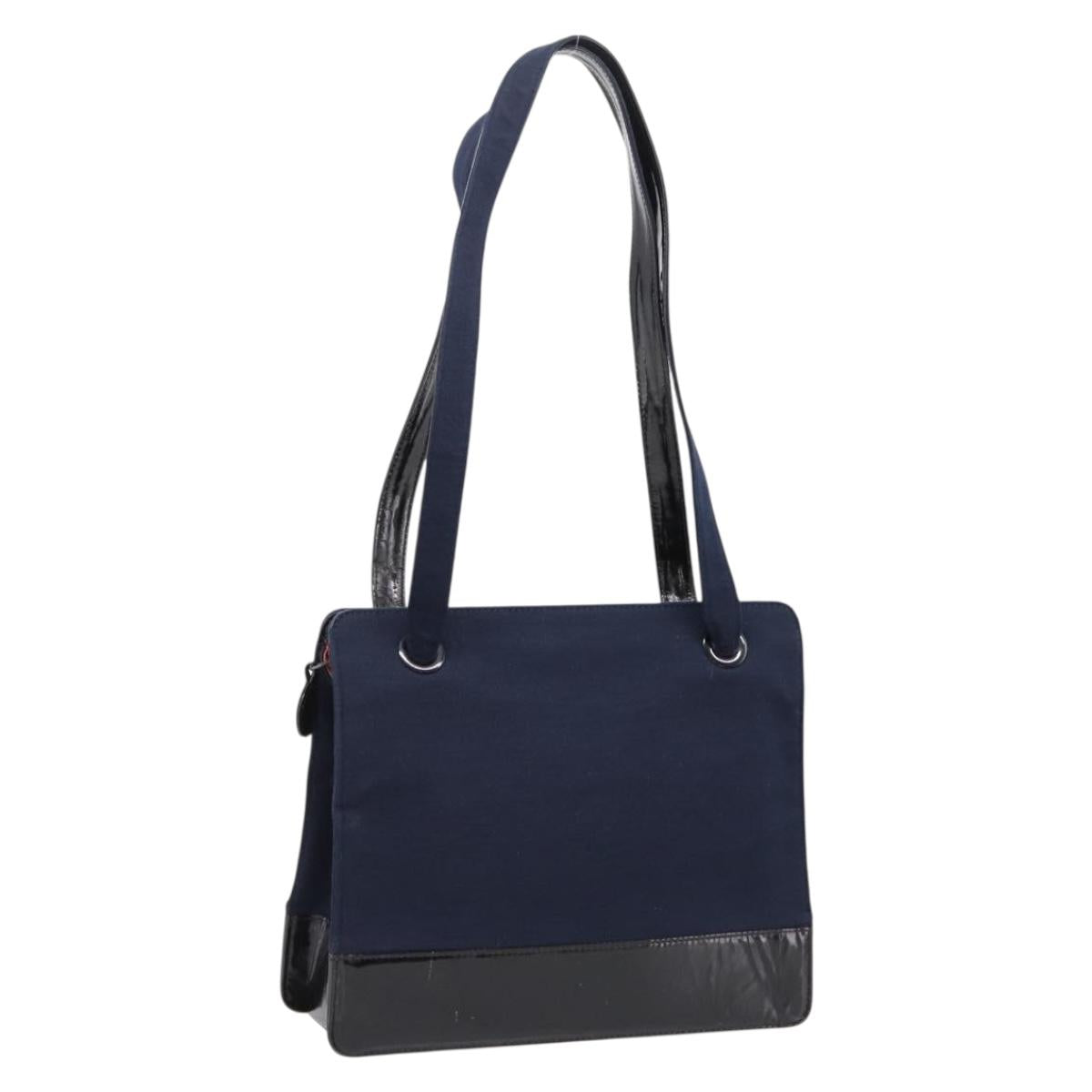 CHANEL Shoulder Bag Canvas Navy Silver CC Auth bs36818