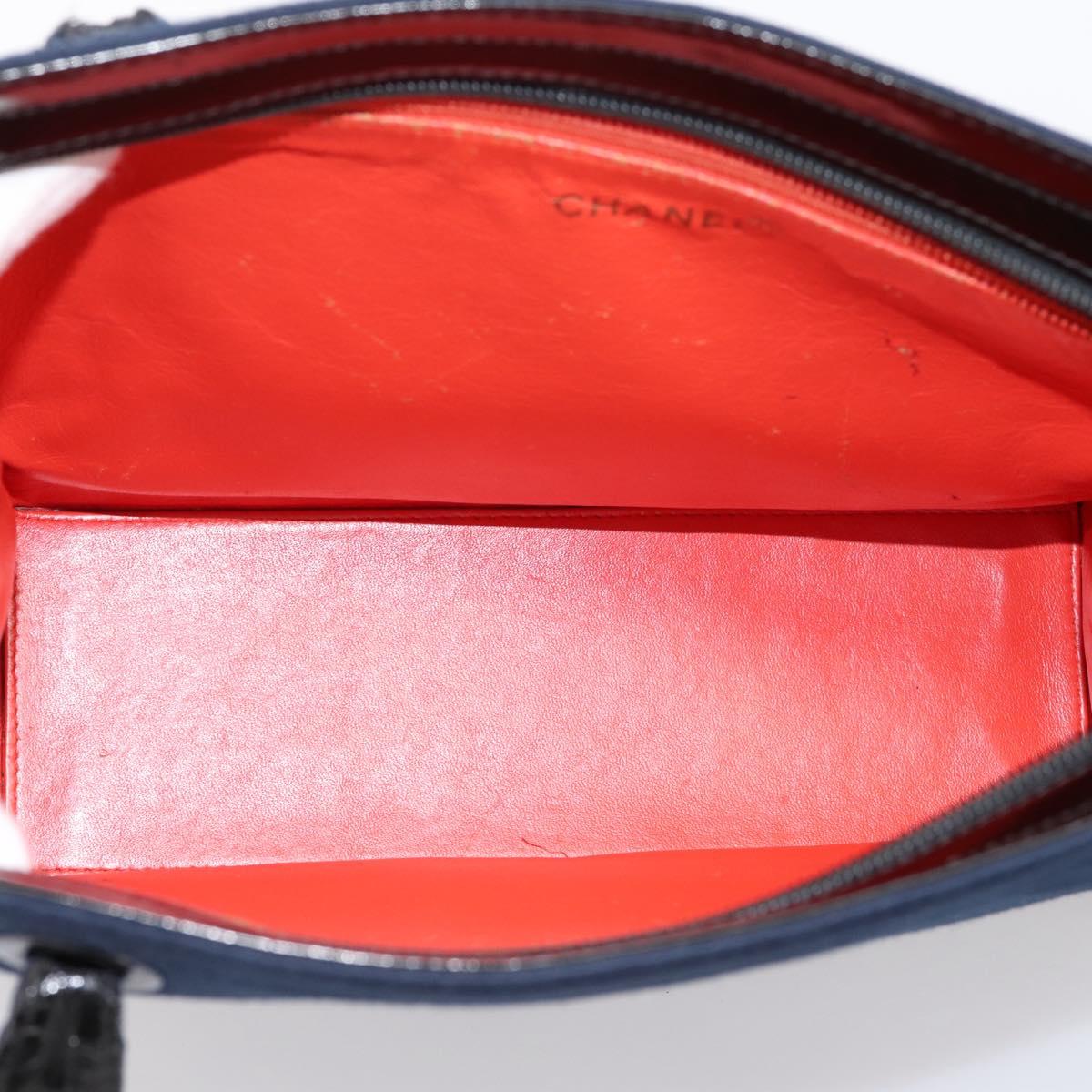 CHANEL Shoulder Bag Canvas Navy Silver CC Auth bs36818