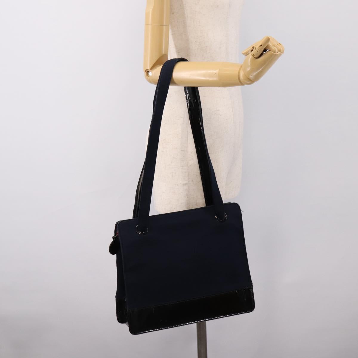 CHANEL Shoulder Bag Canvas Navy Silver CC Auth bs36818